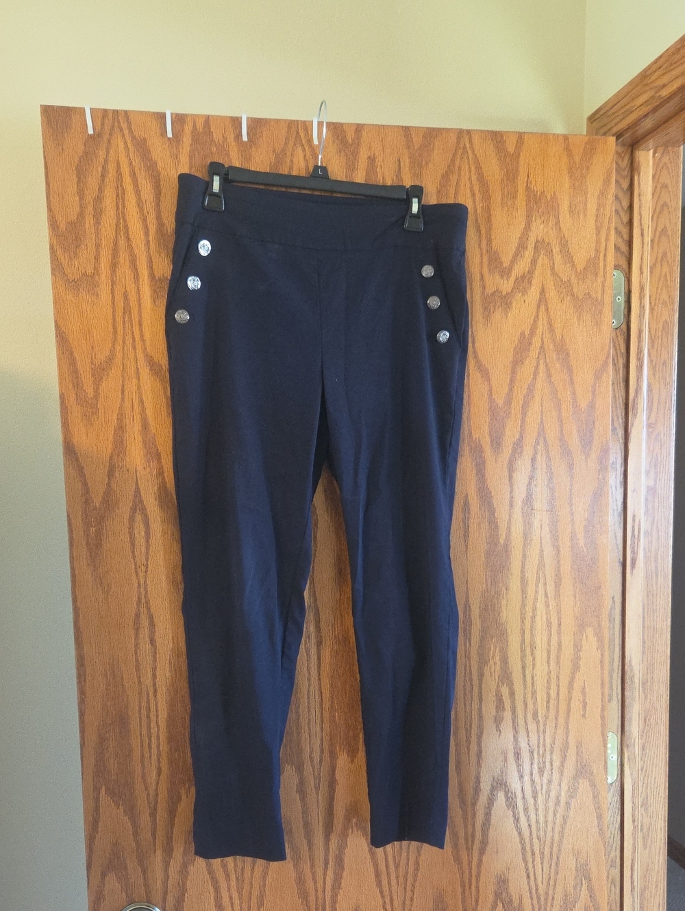 Counterparts Navy High-Rise Ponte Skinny Pants with Side Buttons